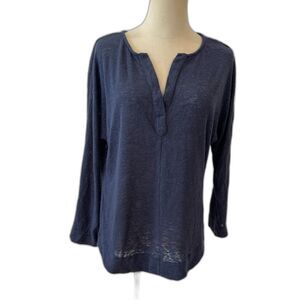 Caslon Navy Blue Split Neck Top Small 3/4 Sleeves Knit Top Everyday Casual
